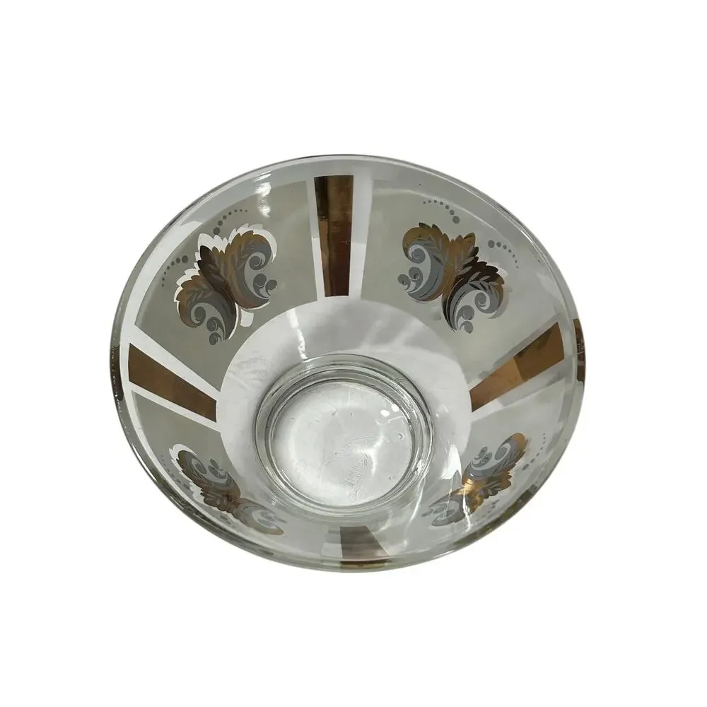 MCM Mid Century Fleur De Lis Glass Bowl Gold 60's/70's Art Deco